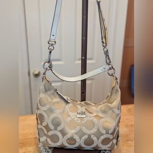 Coach Signature Hobo Bag in Cream and Light Gold